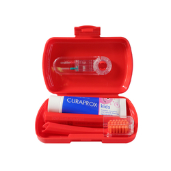 Curaprox Travel set KIDS , cestovní sada červená