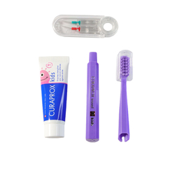 Curaprox Travel set KIDS , cestovní sada fialová