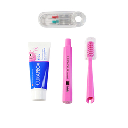 Curaprox Travel set KIDS , cestovní sada růžová