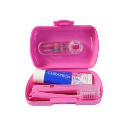 Curaprox Travel set KIDS , cestovní sada růžová