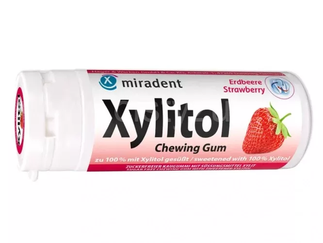 Miradent Xylitol DĚTSKÉ žvýkačky JAHODA 30 ks